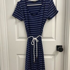 Just Love Blue and White Fit and Flare Midi Dress